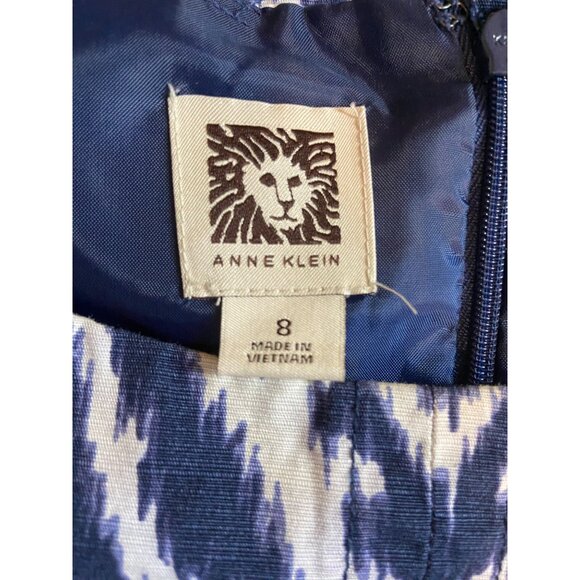 Anne Klein Sleeveless Blue Pattern Print Shift Tea Dress Zip Fully Lined Size 8 - Picture 6 of 8